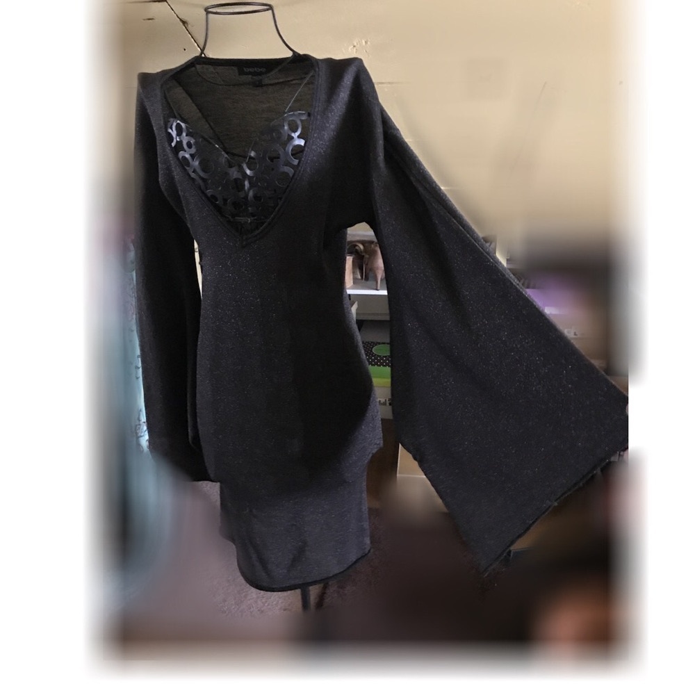 BEBE Black soft shimmer mini dress small